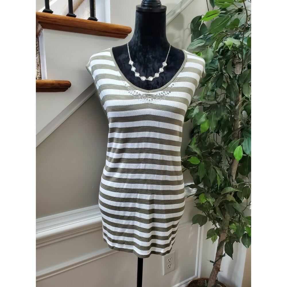 Bloomingdale's Basler Women White/Gray Viscose Sleeveless Scoop Neck T-Shirt 50